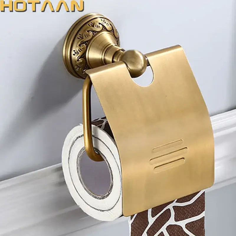 Antique brass ornate toilet paper holder bathroom accessory