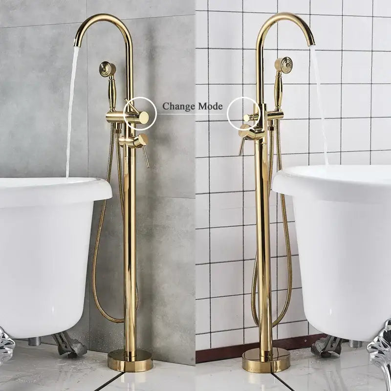 Antique brass swivel spout tub faucet with handheld shower bathroom