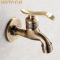 Ornate embossed antique brass wall mount faucet bathroom fixture
