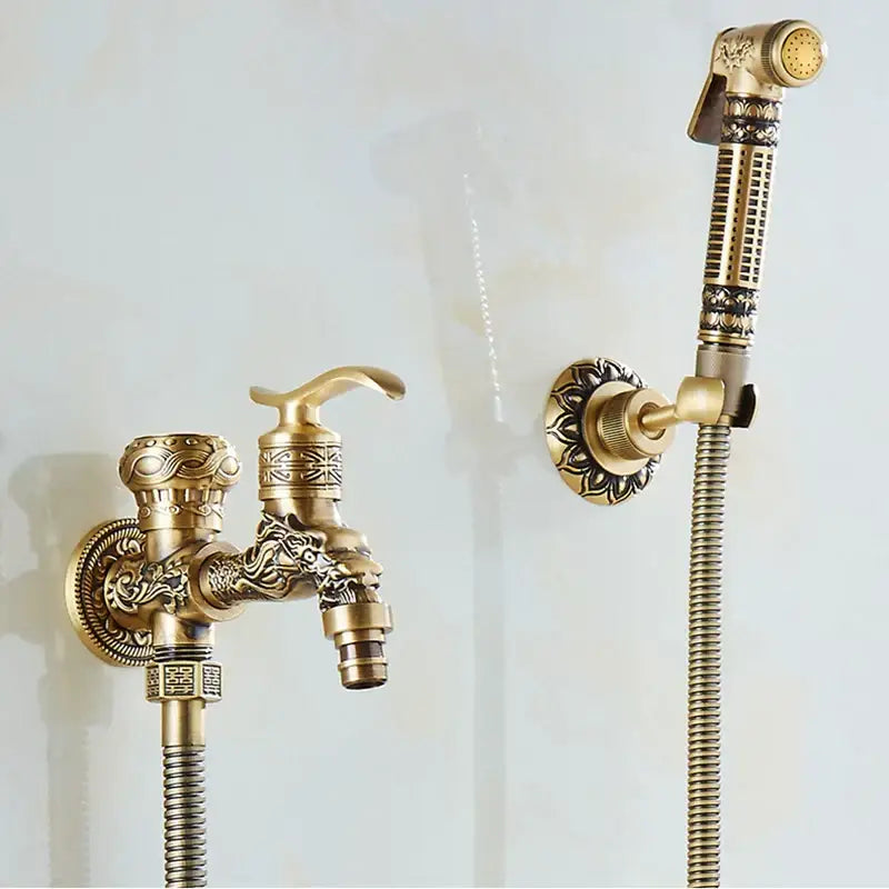 Antique dragon brass wall mounted bidet faucet bathroom shower sprayer