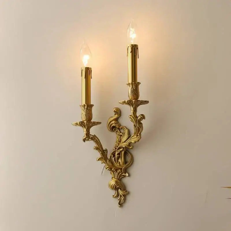 French vintage antique brass wall sconce living room triple light