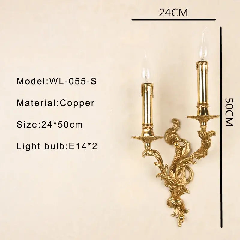 French vintage antique brass wall sconce living room triple light