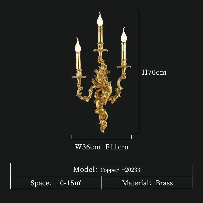 French vintage antique brass wall sconce living room triple light