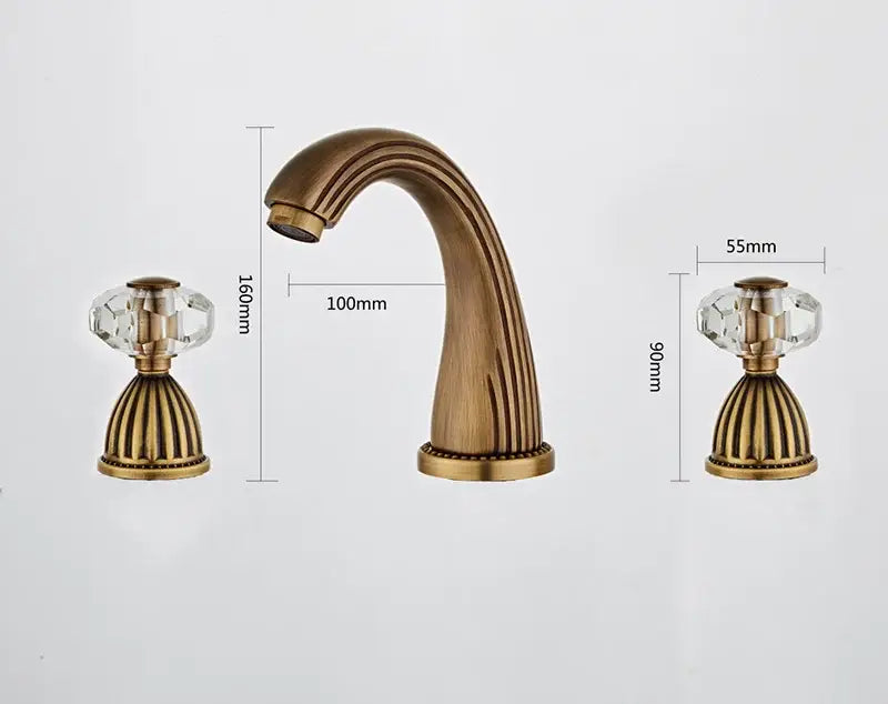 Antique bronze crystal widespread basin faucet bathroom hot cold mixer