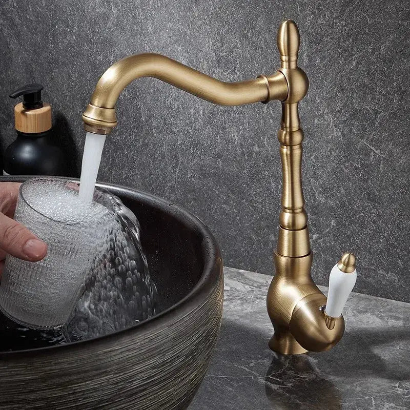 Antique bronze basin faucet with ceramic handle for kitchen