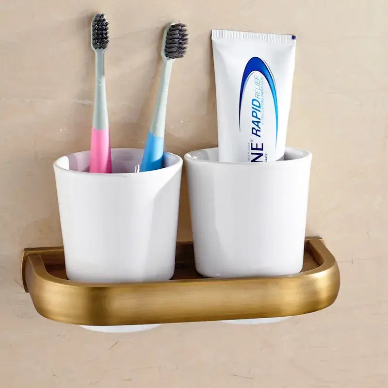 Modern antique bronze bathroom accessory set with towel rack and brush