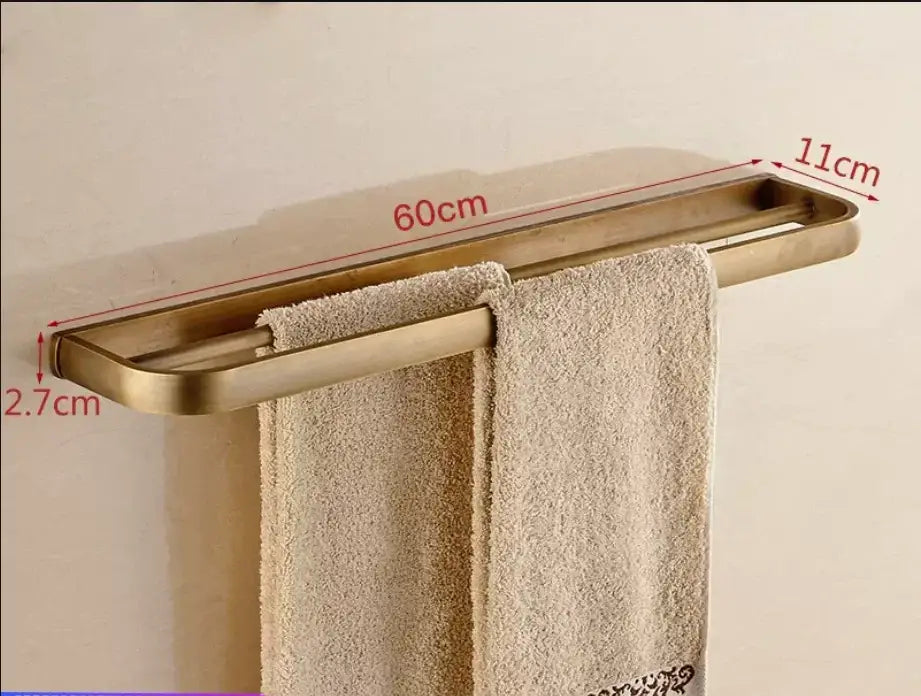 Modern antique bronze bathroom accessory set with towel rack and brush