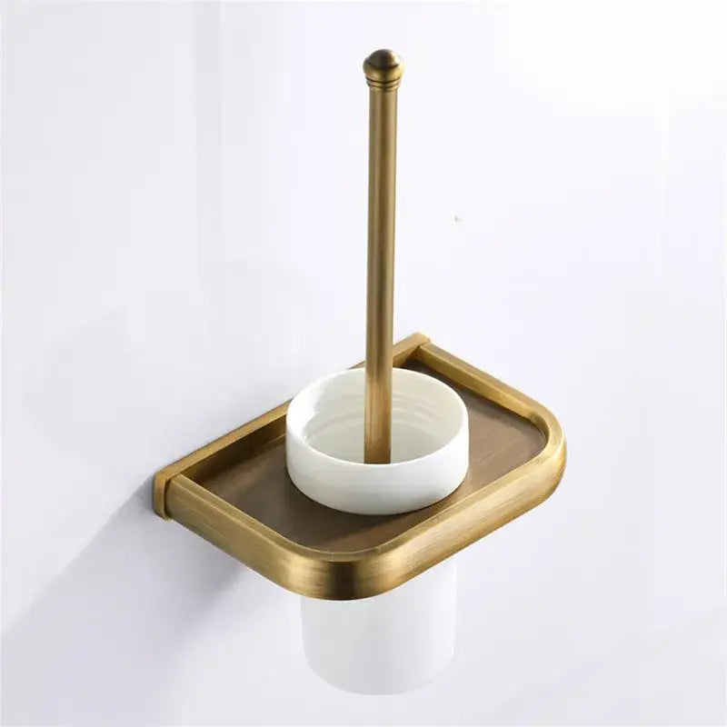 Modern antique bronze bathroom accessory set with towel rack and brush