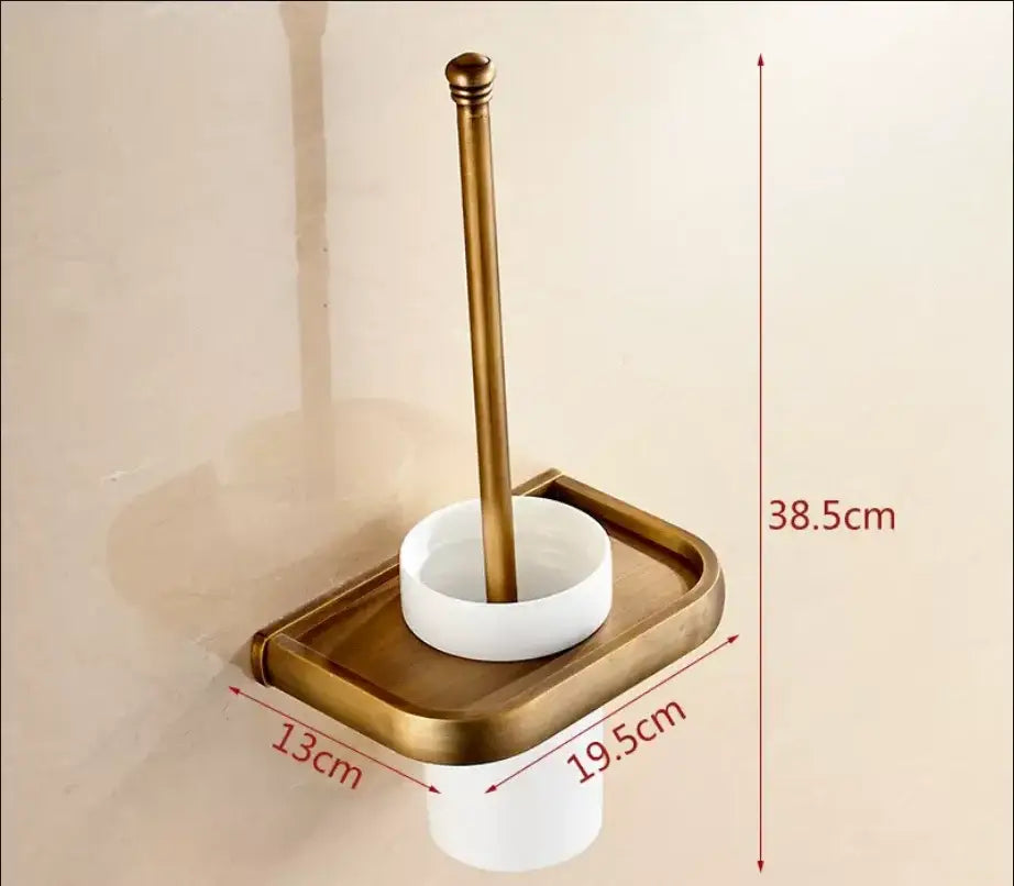 Modern antique bronze bathroom accessory set with towel rack and brush