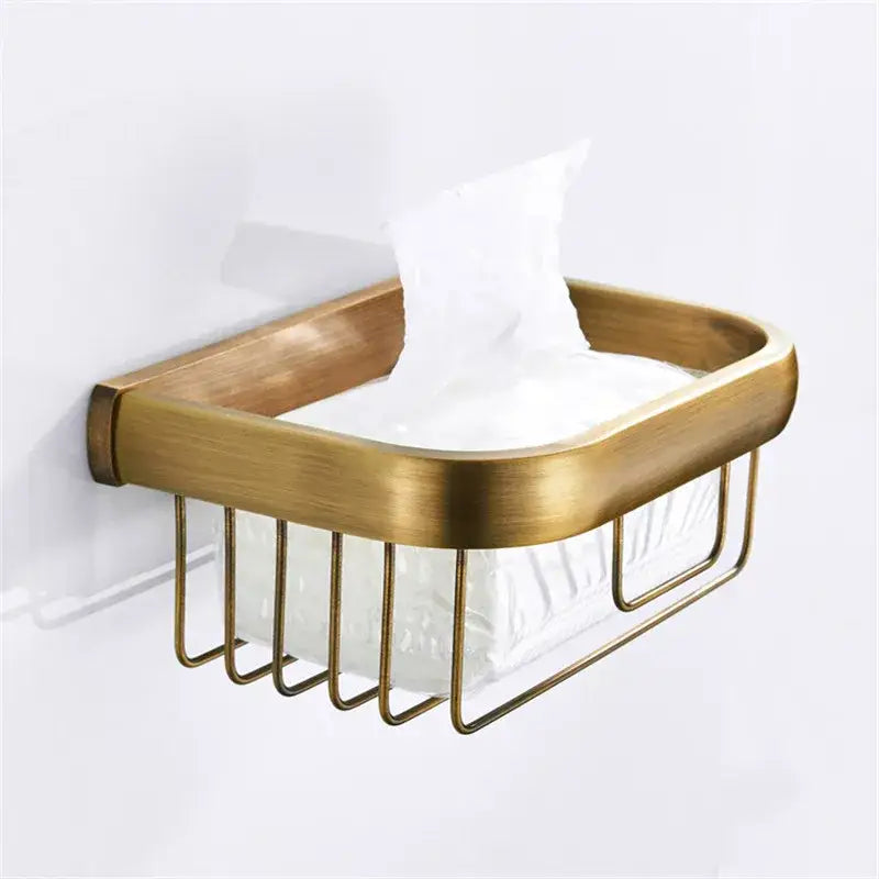 Modern antique bronze bathroom accessory set with towel rack and brush