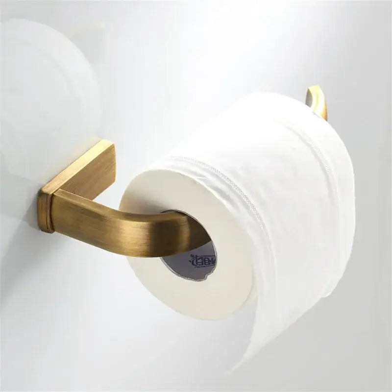 Modern antique bronze bathroom accessory set with towel rack and brush