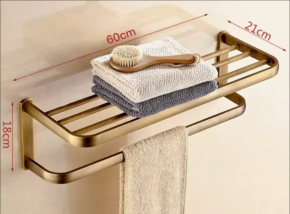 Modern antique bronze bathroom accessory set with towel rack and brush