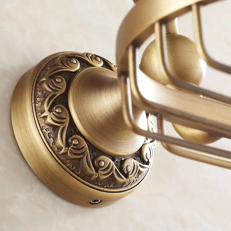 Antique ornate brass soap dish basket bathroom wall mounted accessory