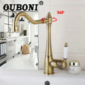 Antique bronze kitchen faucet with ceramic handle swivel basin tap