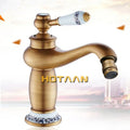 Antique bronze blue floral basin faucet bathroom single handle