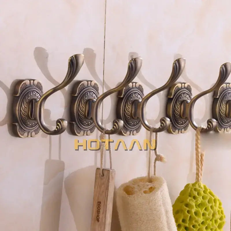 Ornate antique bronze wall hooks bathroom scrollwork rack
