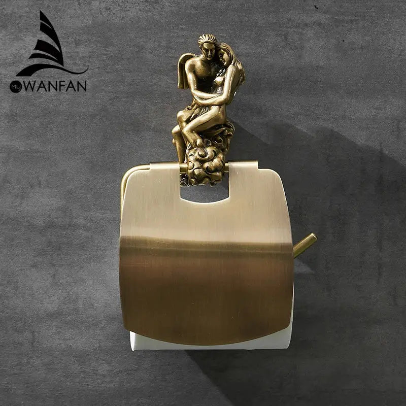 Ornate silver angel wall mounted toilet paper holder bathroom decor