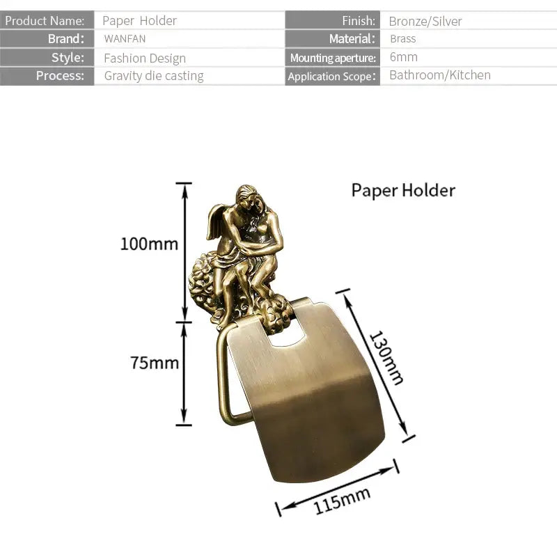 Ornate silver angel wall mounted toilet paper holder bathroom decor