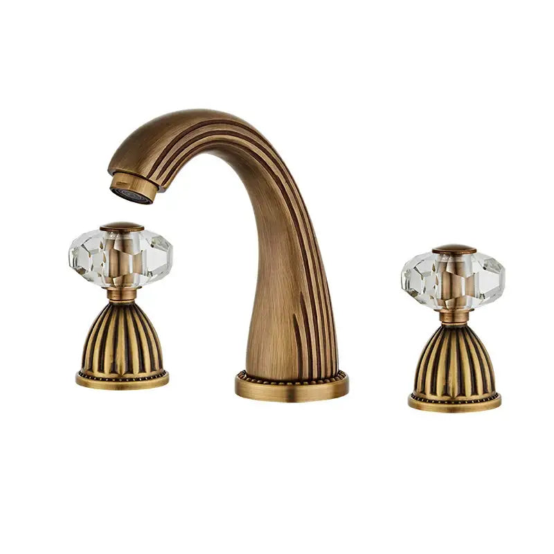 Antique bronze widespread basin faucet with crystal knobs bathroom tap