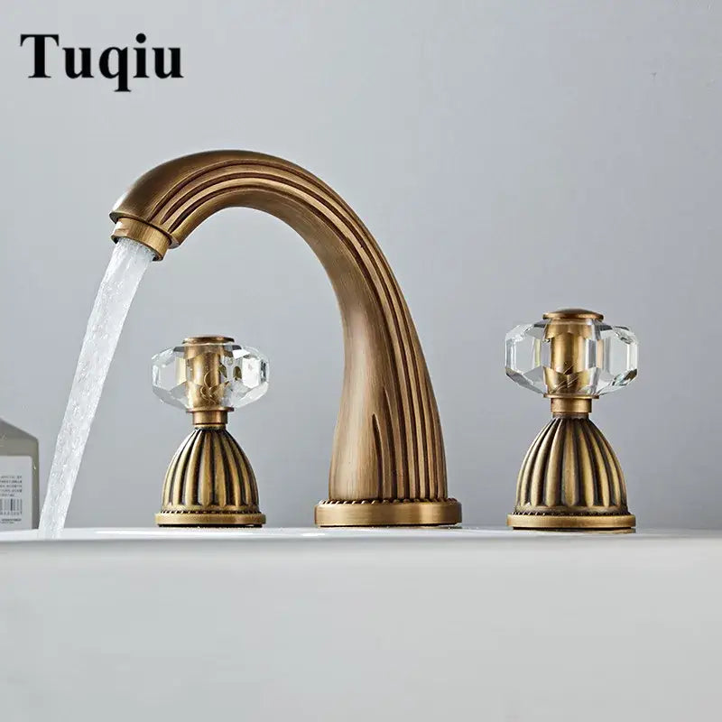 Antique bronze widespread basin faucet with crystal knobs bathroom tap