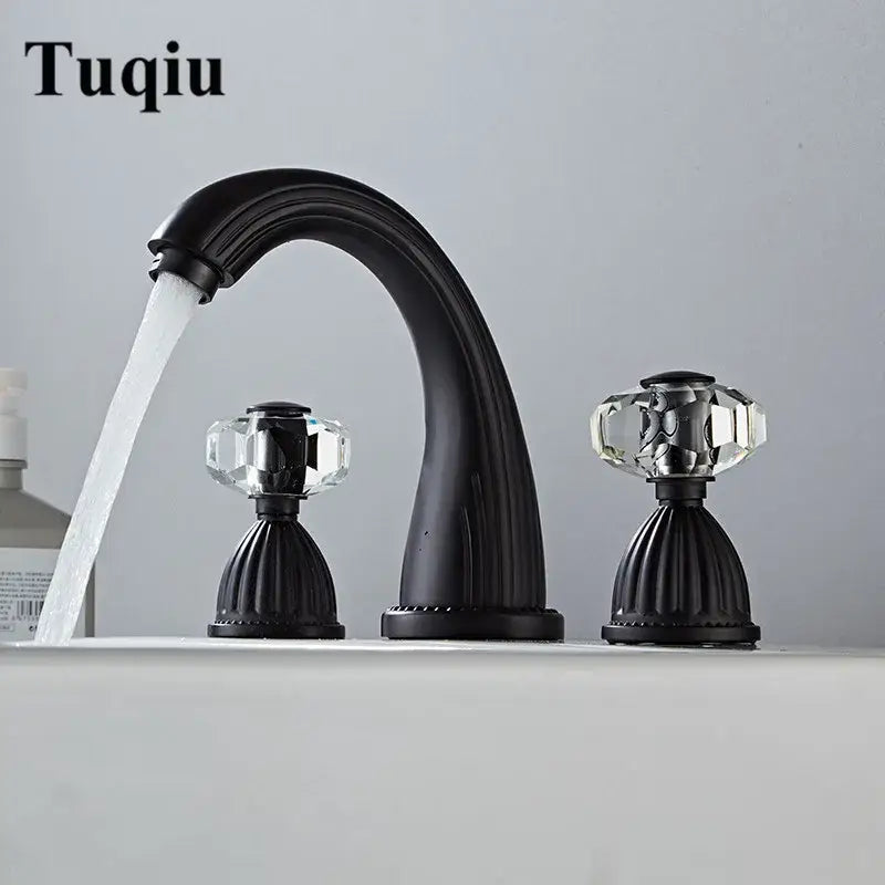 Antique bronze widespread basin faucet with crystal knobs bathroom tap