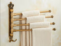 Antique carved swivel towel hanger bathroom brass folding rack