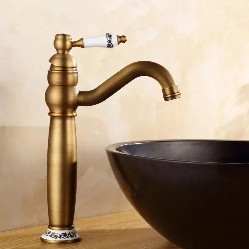 Antique brass finish single handle basin faucet for bathroom sink