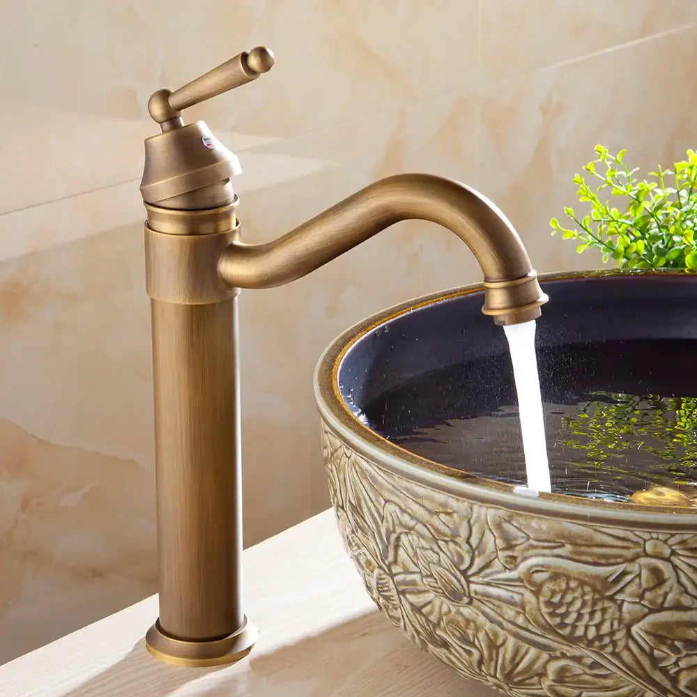 Antique brass finish single handle basin faucet for bathroom sink