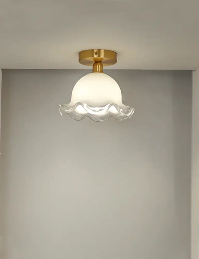 French antique white and gold glass ceiling light bedroom scalloped edge