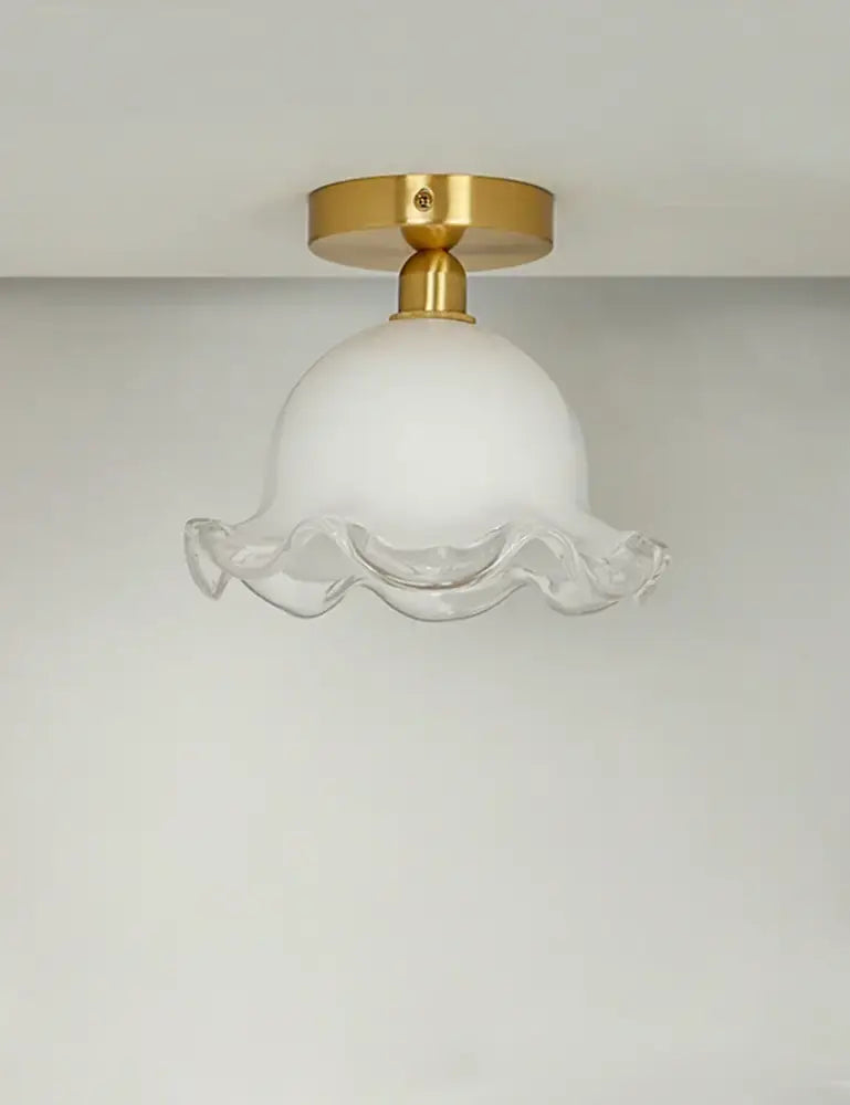 French antique white and gold glass ceiling light bedroom scalloped edge