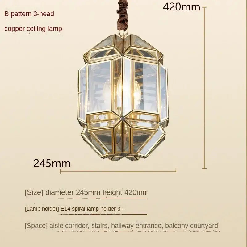 Geometric antique glass pendant light – dining room lantern