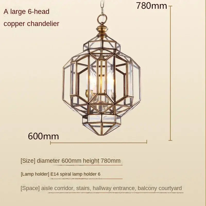 Geometric antique glass pendant light – dining room lantern