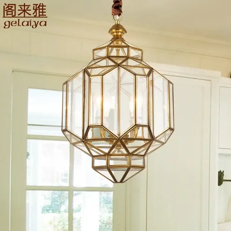 Geometric antique glass pendant light – dining room lantern