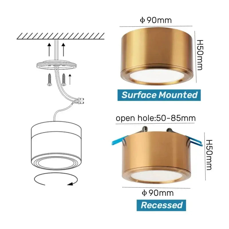 Antique gold led ceiling downlights living room retro brass lighting