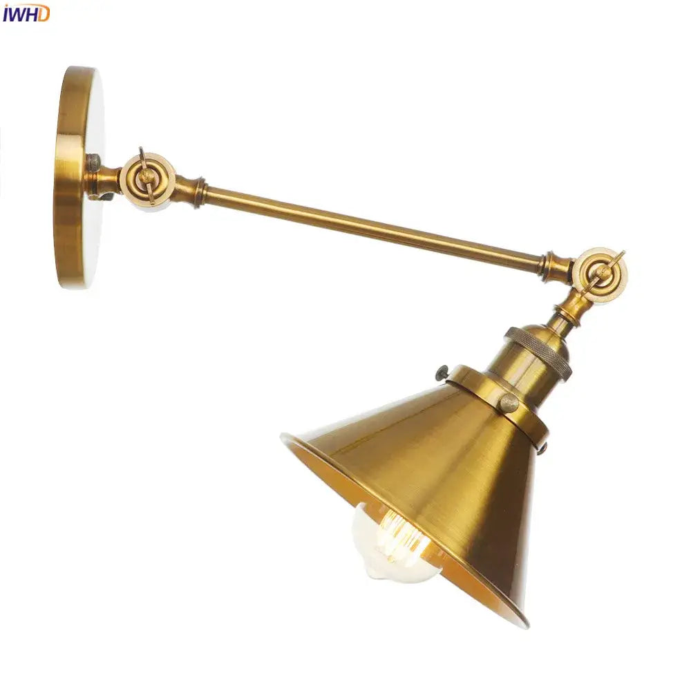 Industrial antique gold wall lamp bedroom conical sconce