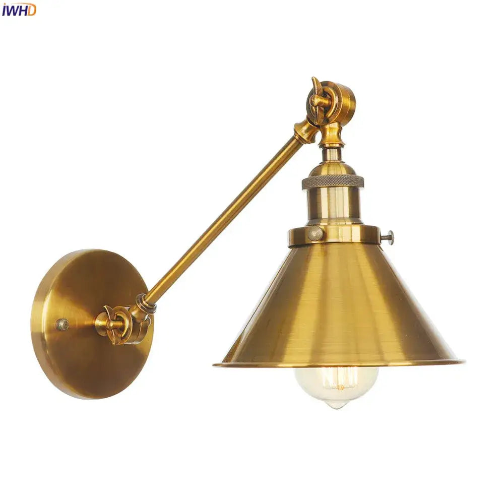 Industrial antique gold wall lamp bedroom conical sconce