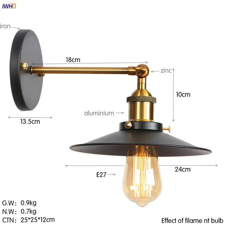 Industrial antique gold rustic wall lamps bathroom sconce light