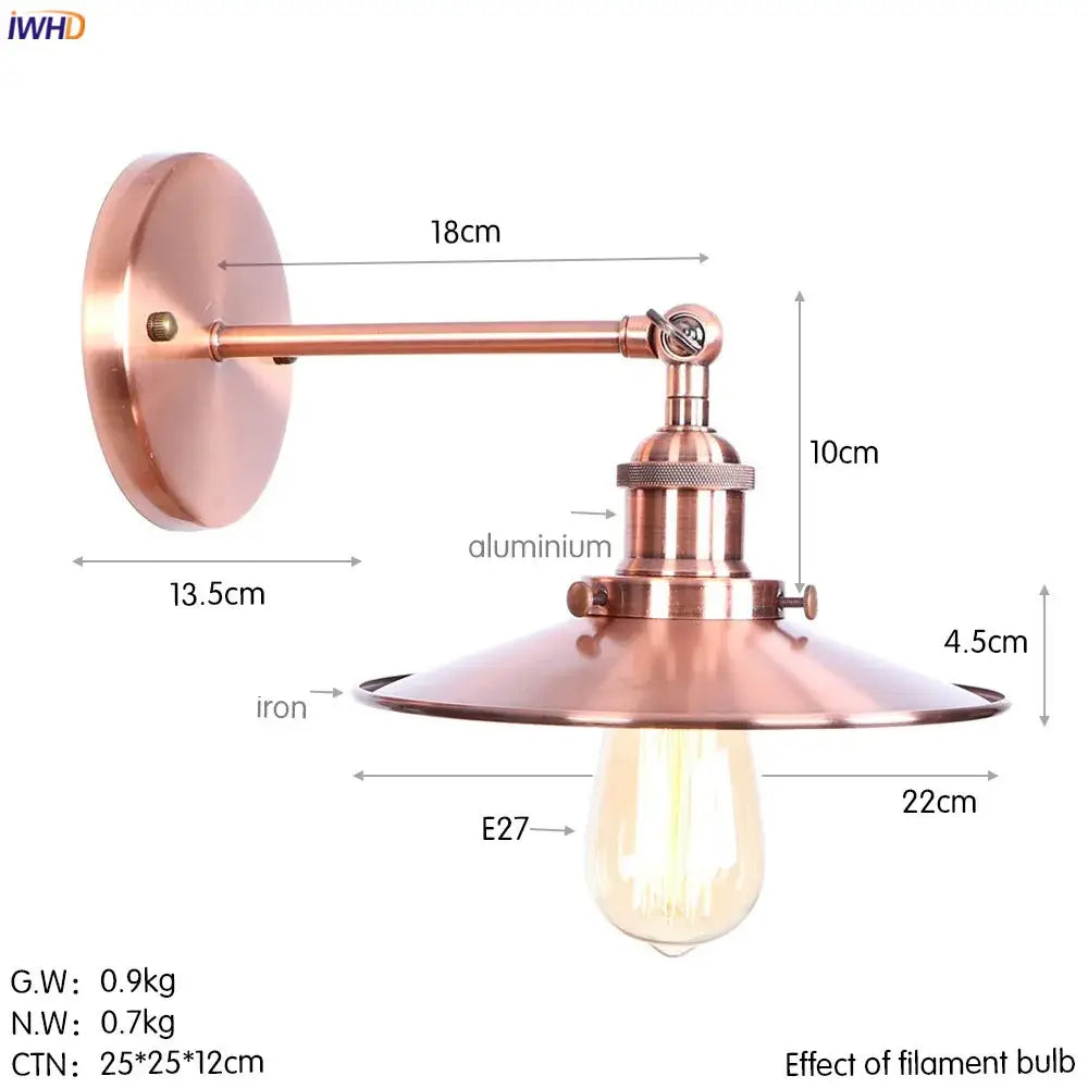 Industrial antique gold rustic wall lamps bathroom sconce light