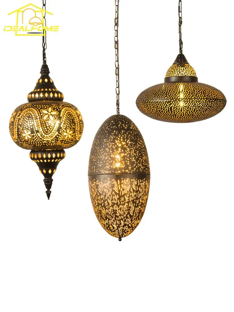 Antique hollow carving golden pendant light for dining room