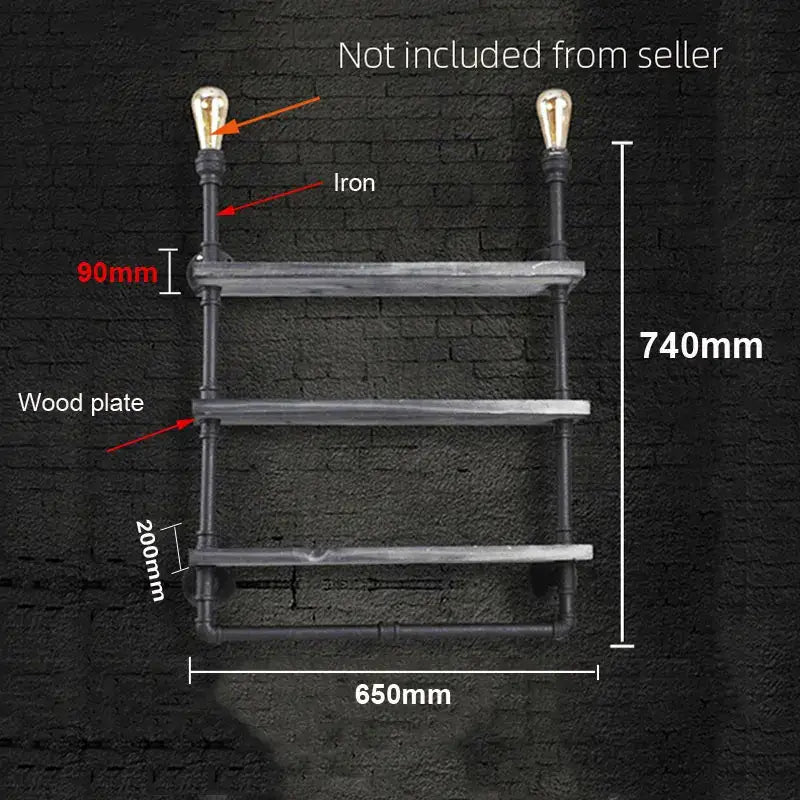 Antique industrial wall lamp wood shelf for study with edison bulbs