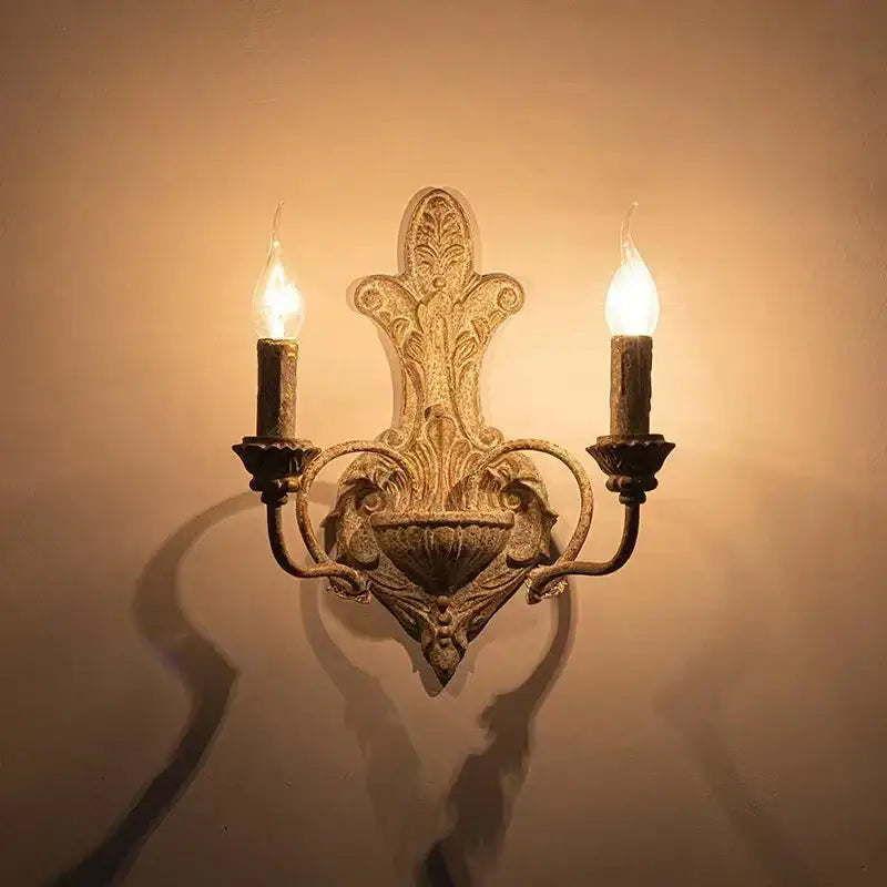 Antique iron double headed wall lamp bedroom retro sconce