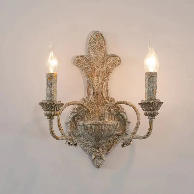Antique iron double headed wall lamp bedroom retro sconce
