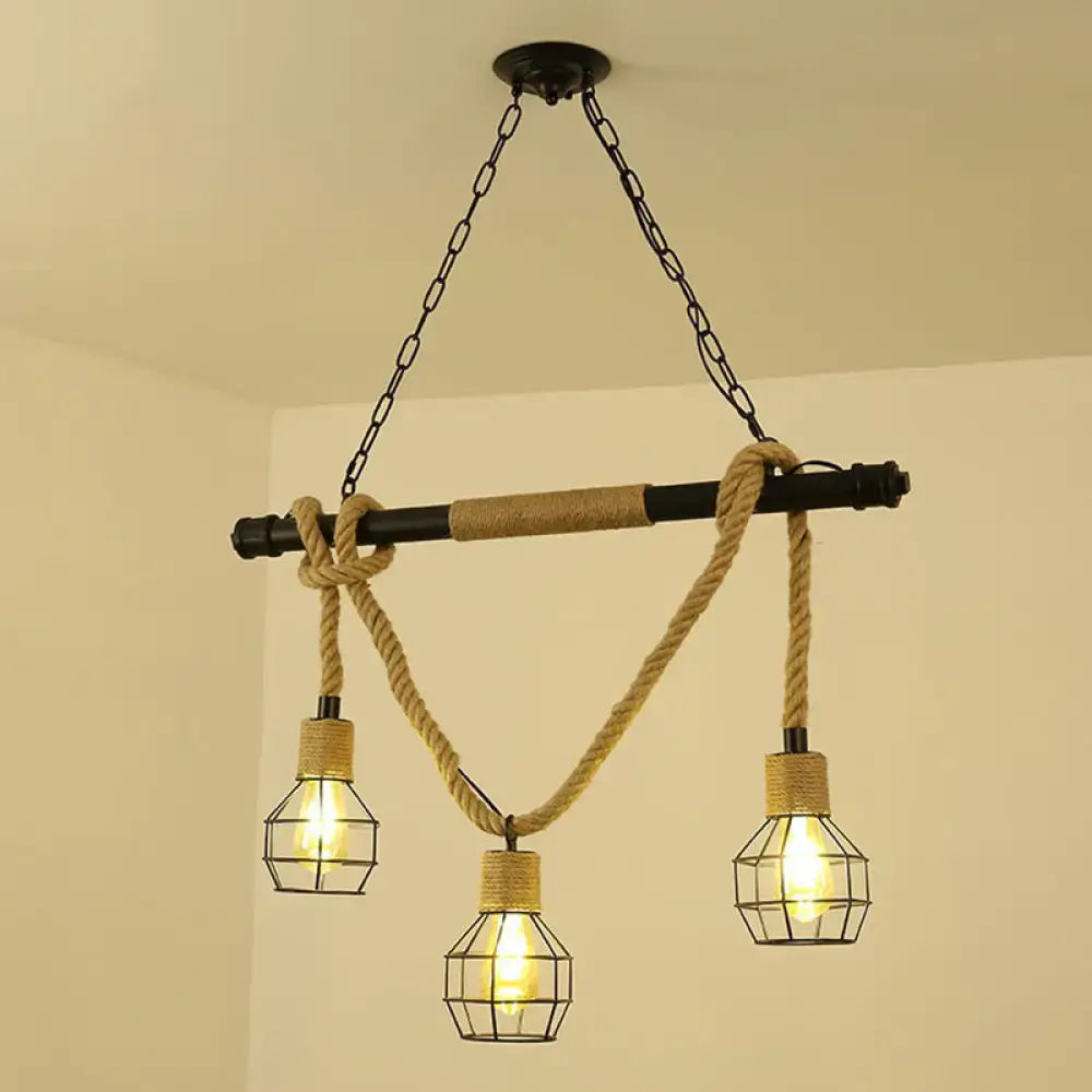 Industrial industrial iron hanging island light kitchen black & beige