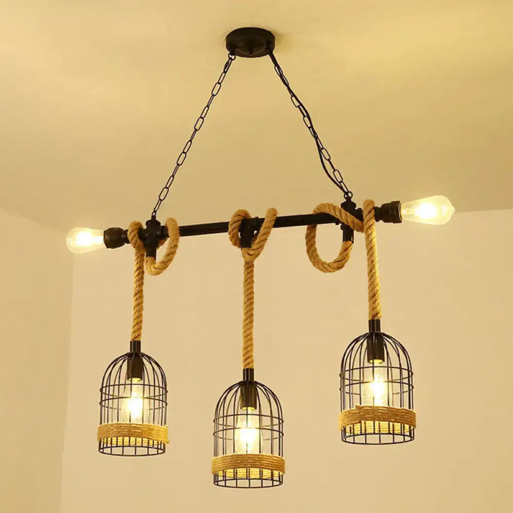 Industrial industrial iron hanging island light kitchen black & beige