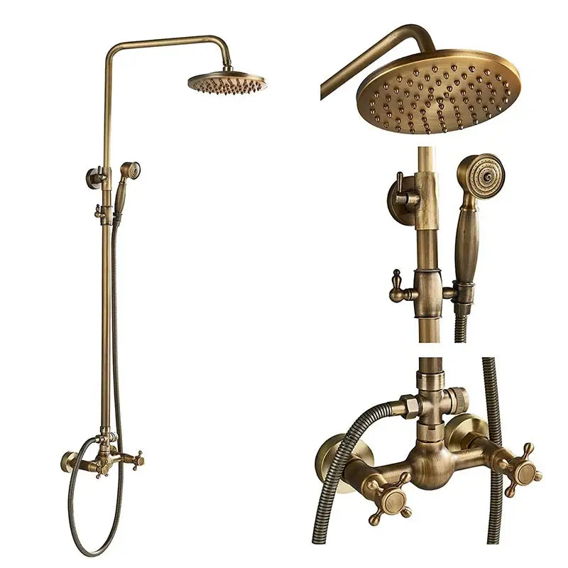 Antique brass rainfall shower mixer tap set bathroom faucet assembly