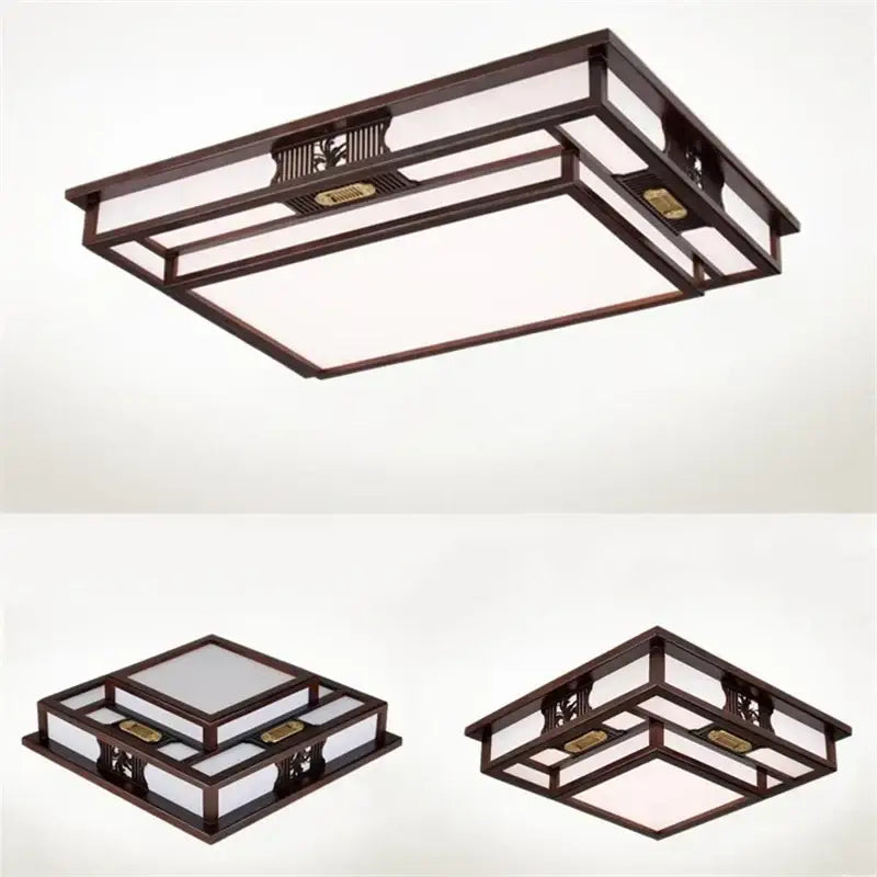 Antique style solid wood chinese landscape ceiling light bedroom