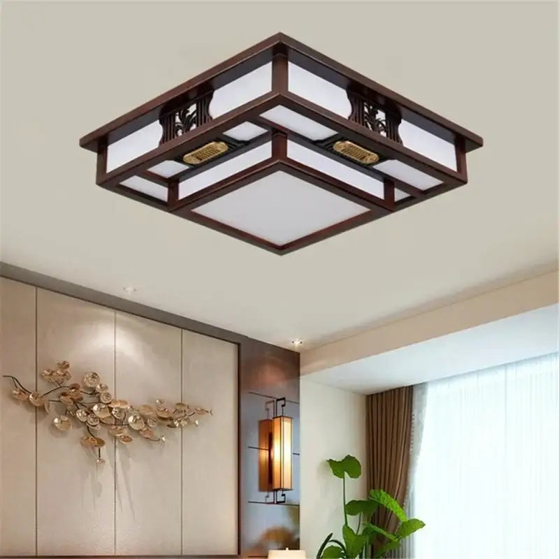 Antique style solid wood chinese landscape ceiling light bedroom