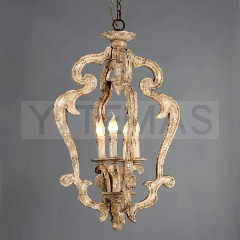 Antique wood chandelier distressed white dining room candle light