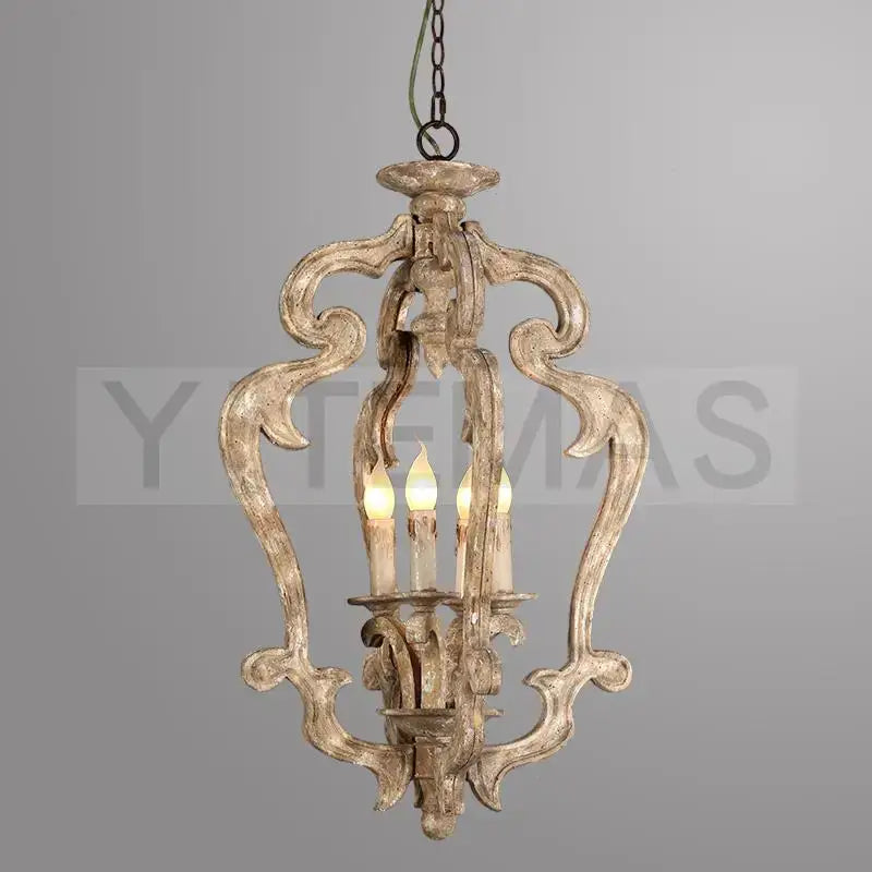 Antique wood chandelier distressed white dining room candle light