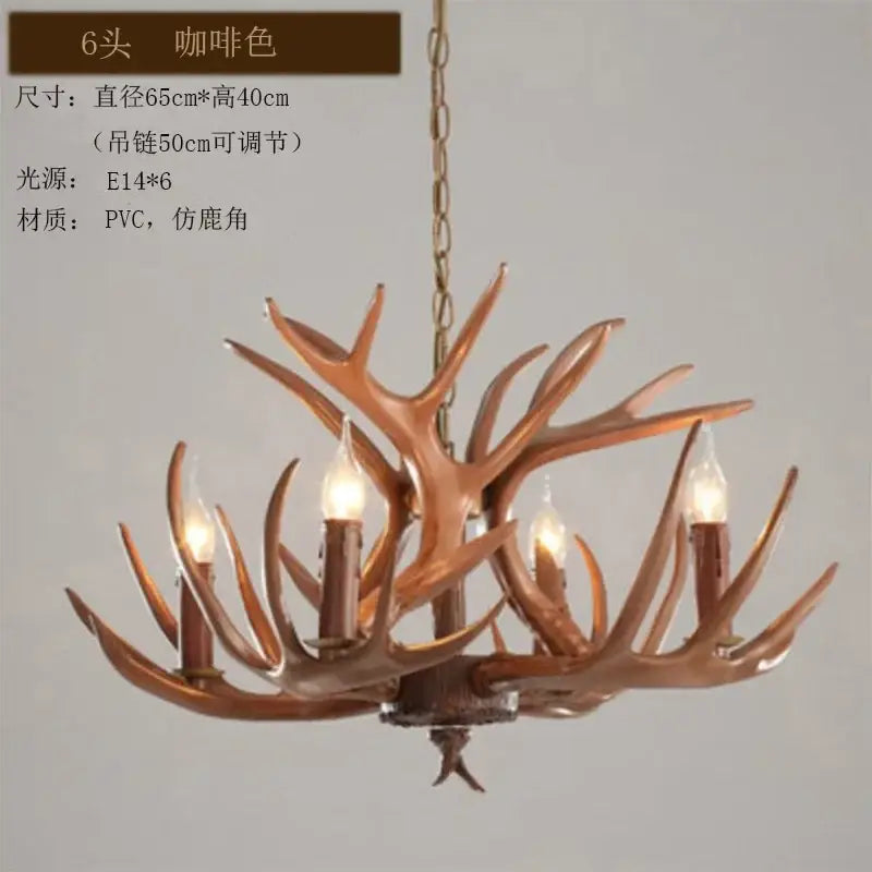 Rustic bronze antler branch ceiling chandelier dining room light